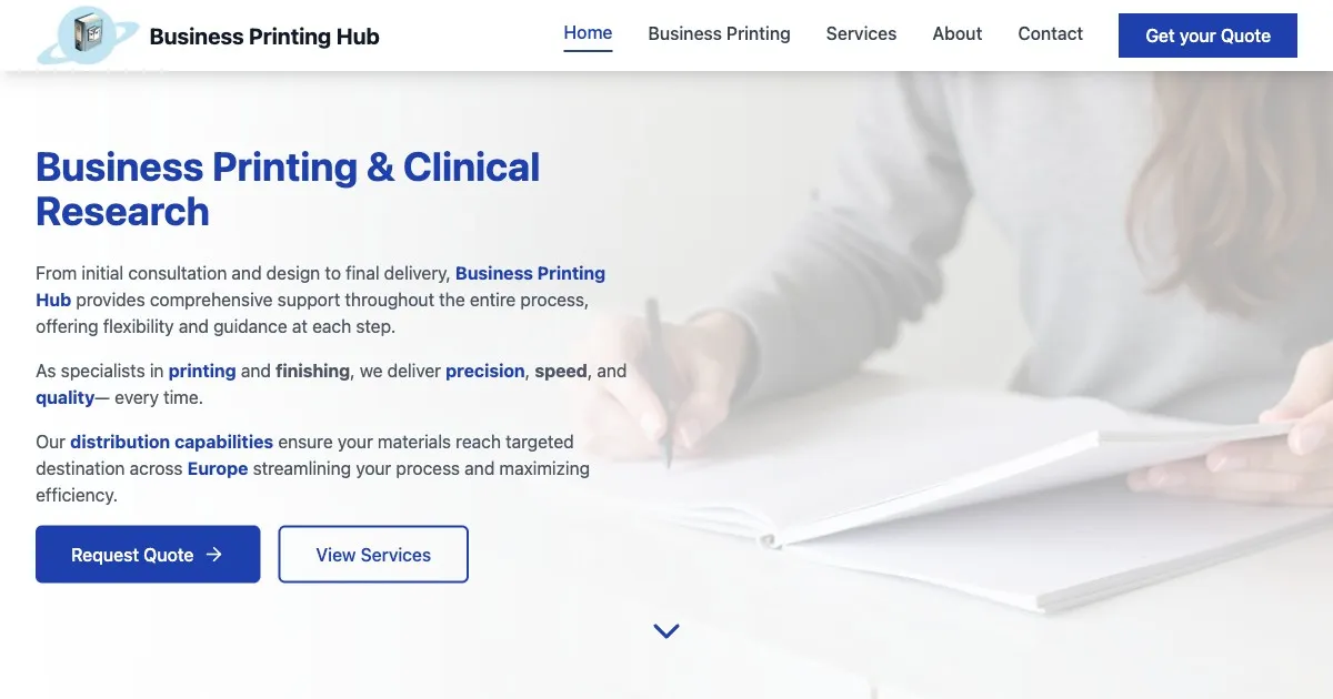 The Business Printing Hub website