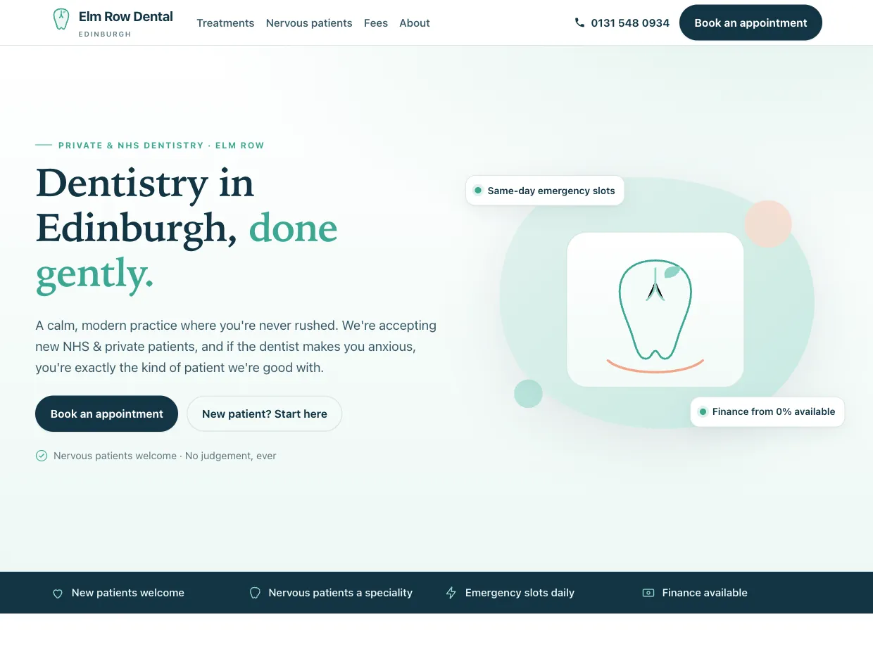 Elm Row Dental practice demo website